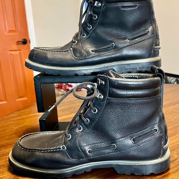 Men's Sperry Top-Sider Moc-Toe Lug Black Leather Waterproof Boots Size 10.5 - Picture 3 of 8